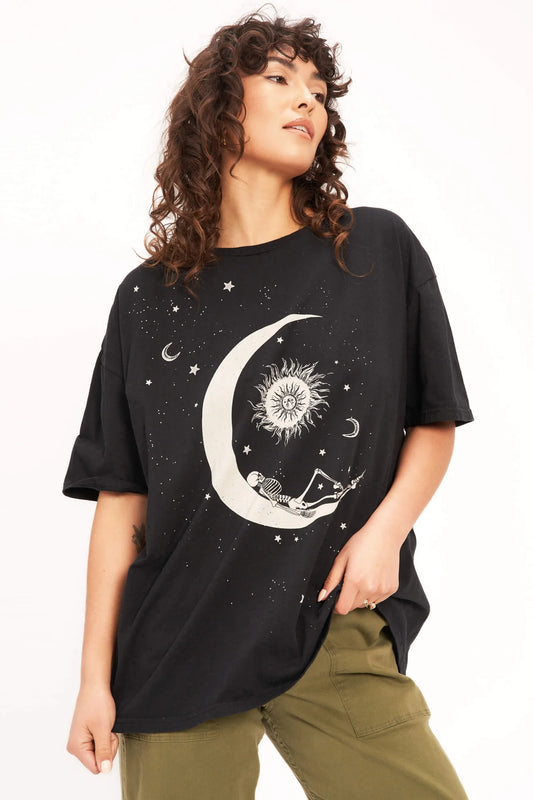 Skeleton Sun and Moon Oversized Graphic Tee