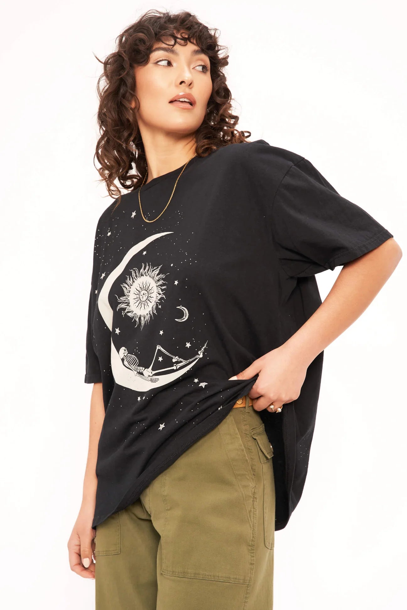 Skeleton Sun and Moon Oversized Graphic Tee