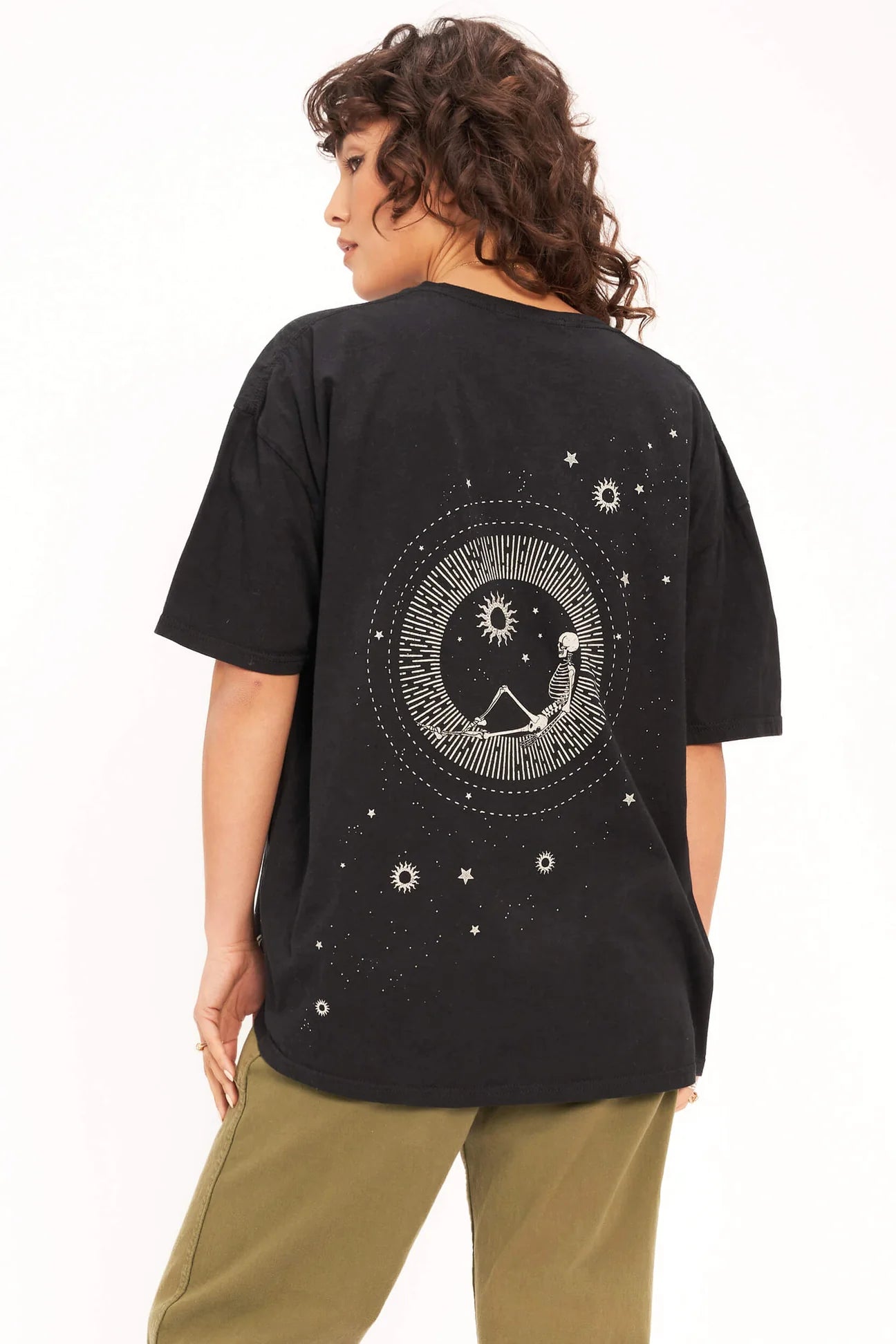 Skeleton Sun and Moon Oversized Graphic Tee