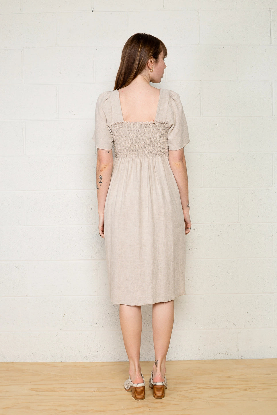 Square Neck Linen Blend Dress