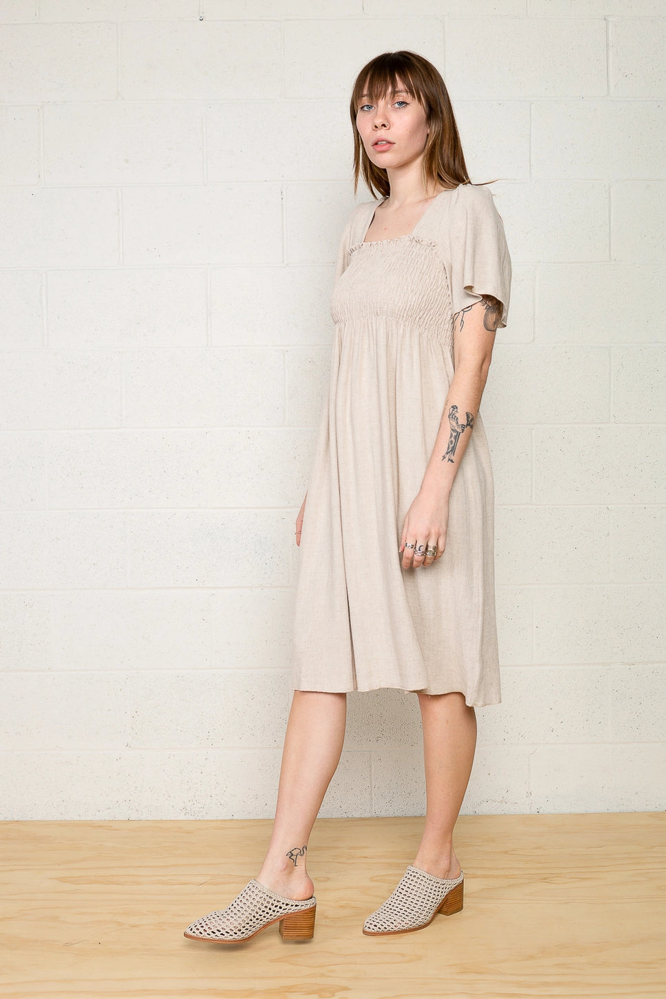 Square Neck Linen Blend Dress