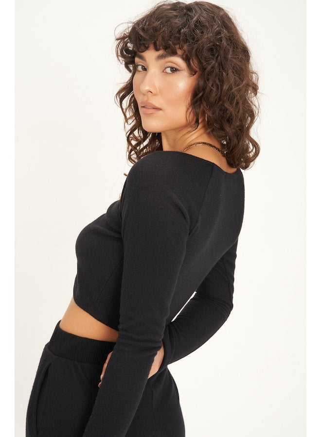 Paradise Cozy Ruched Long Sleeve Top BLACK
