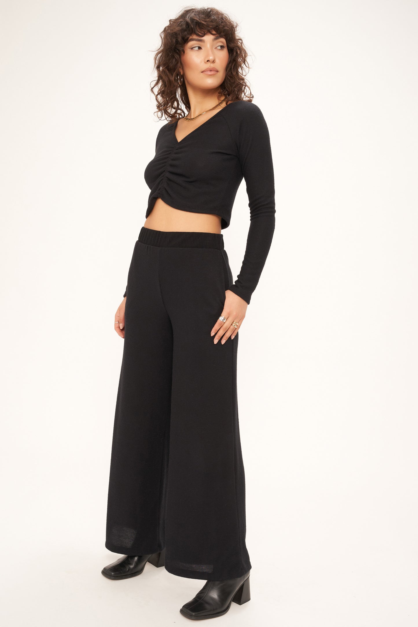 Paradise Cozy Wideleg Pants BLACK