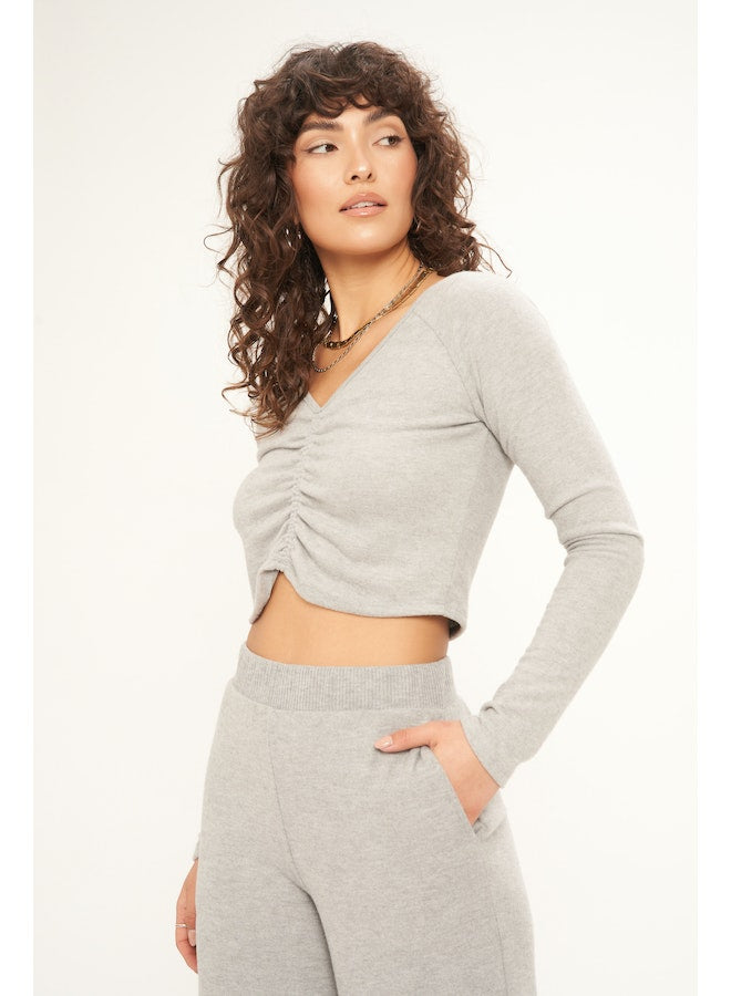 Paradise Cozy Ruched Long Sleeve Top GREY