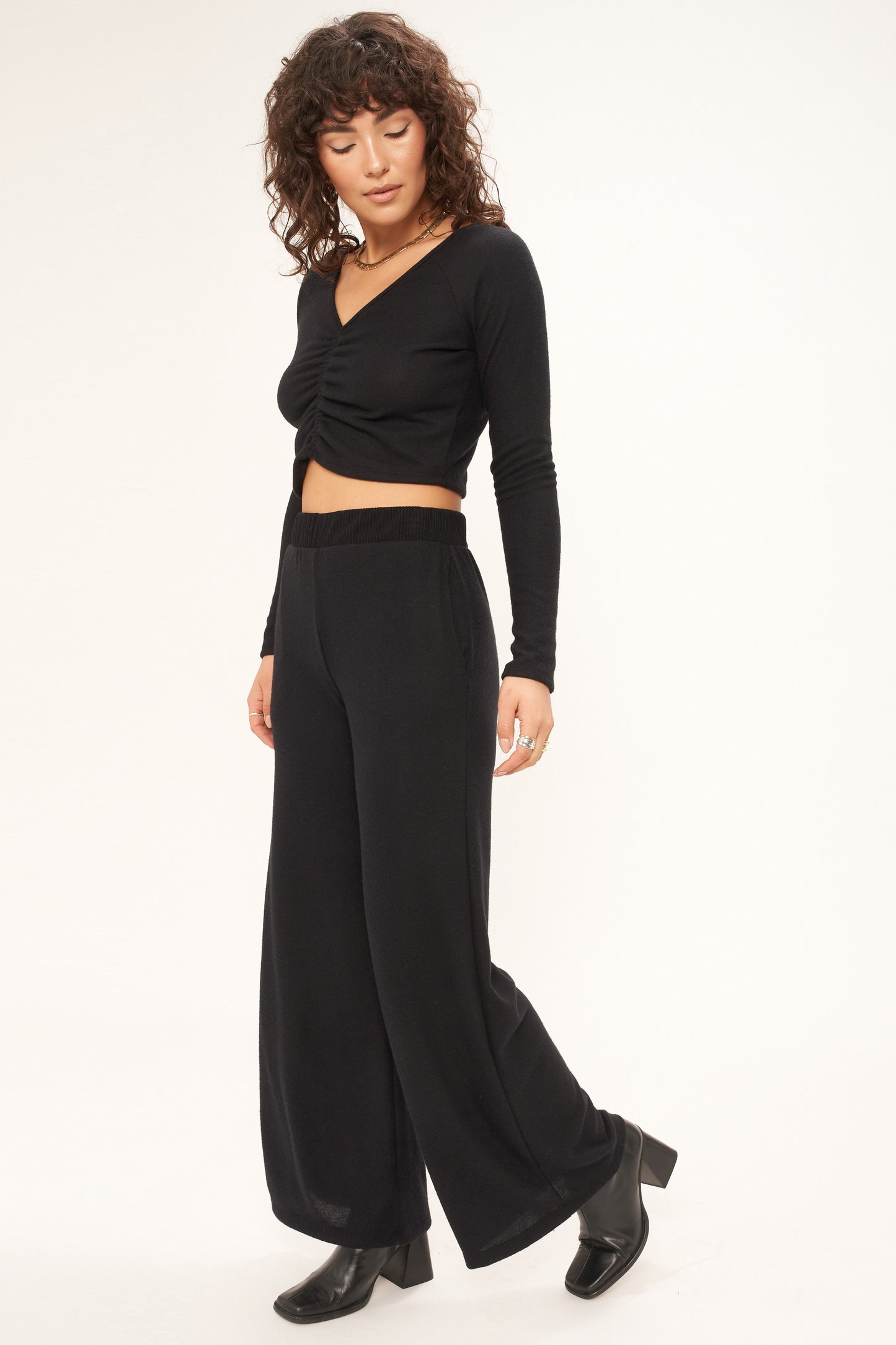 Paradise Cozy Ruched Long Sleeve Top BLACK