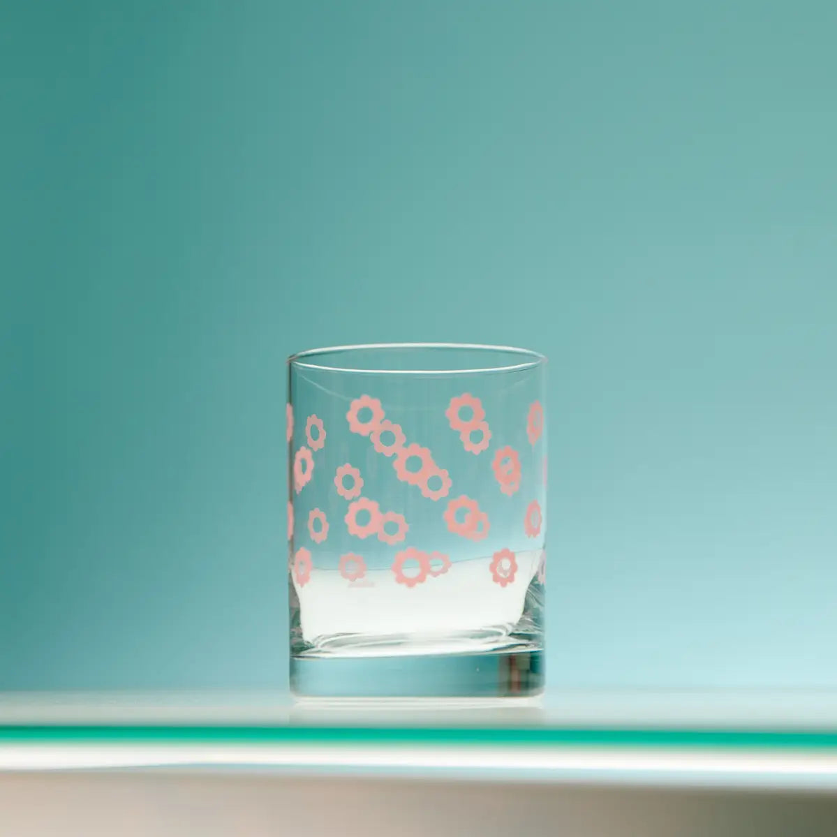 Teal Daisies Double Old Fashioned Glass
