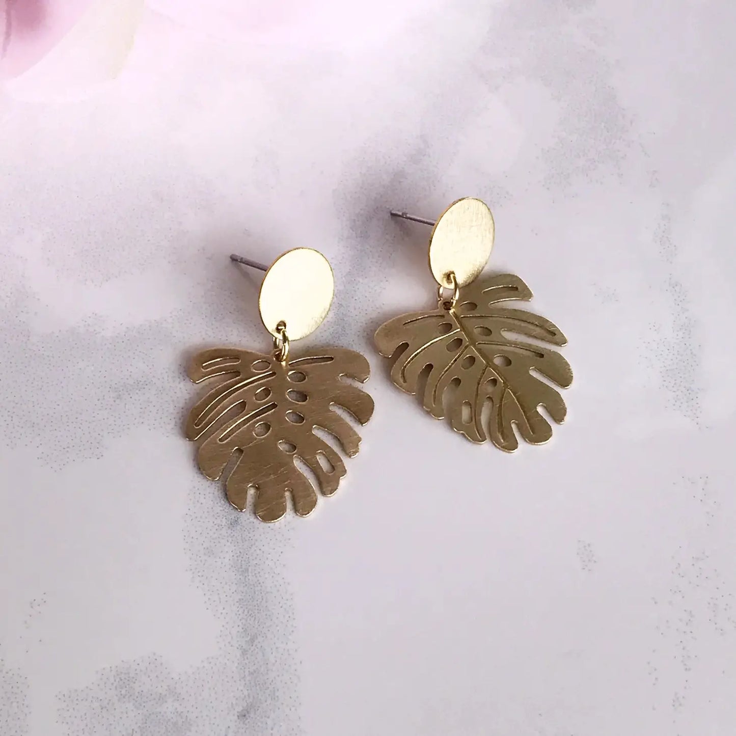 Mini Monstera Brass Statement Earrings