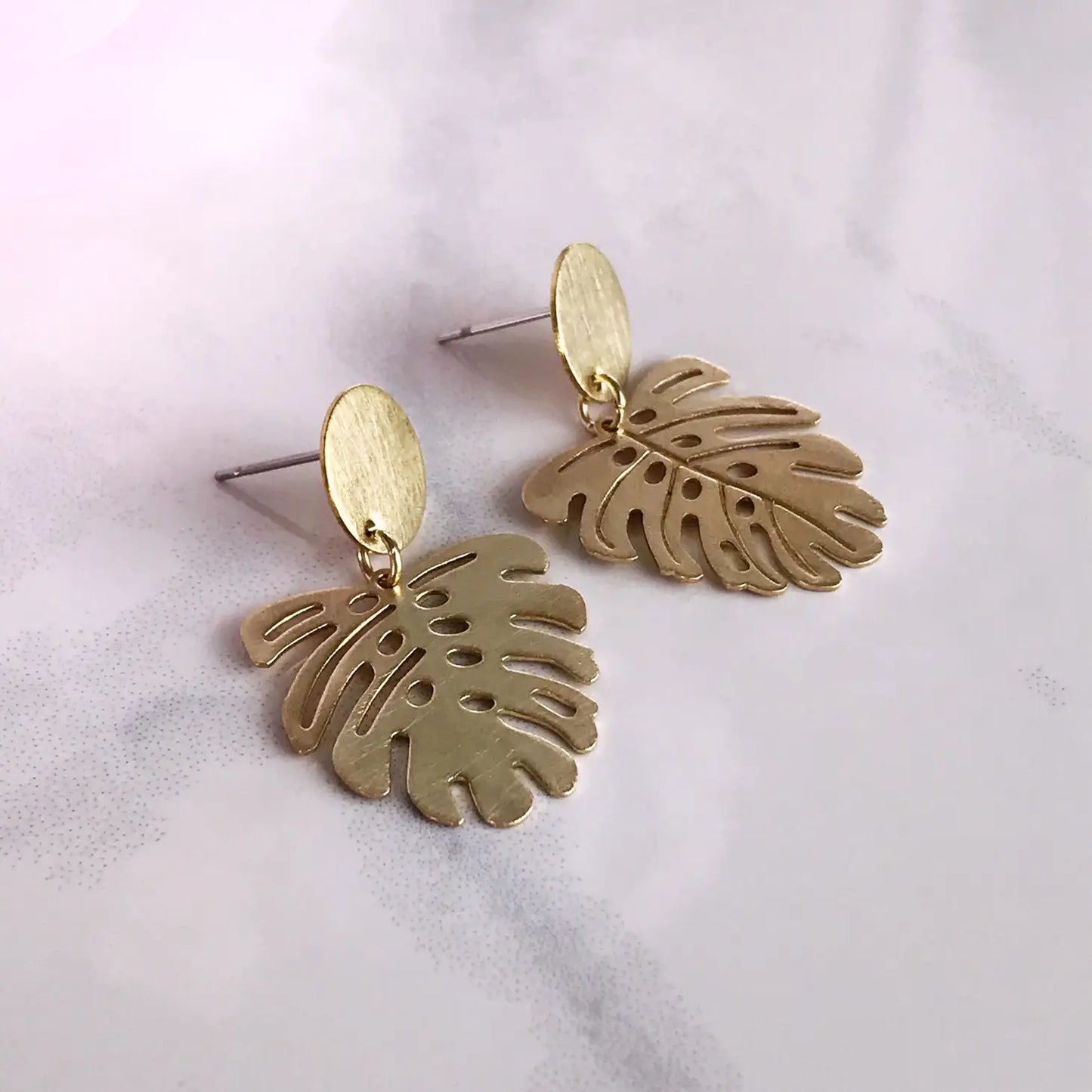 Mini Monstera Brass Statement Earrings