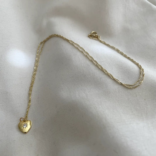 Heart Charm w/ Starburst Crystal Necklace