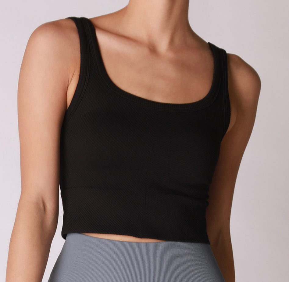 Seamless Chevron Scoop Neck Crop Tank (Mahogany, Olive, Pewter, Black, White)