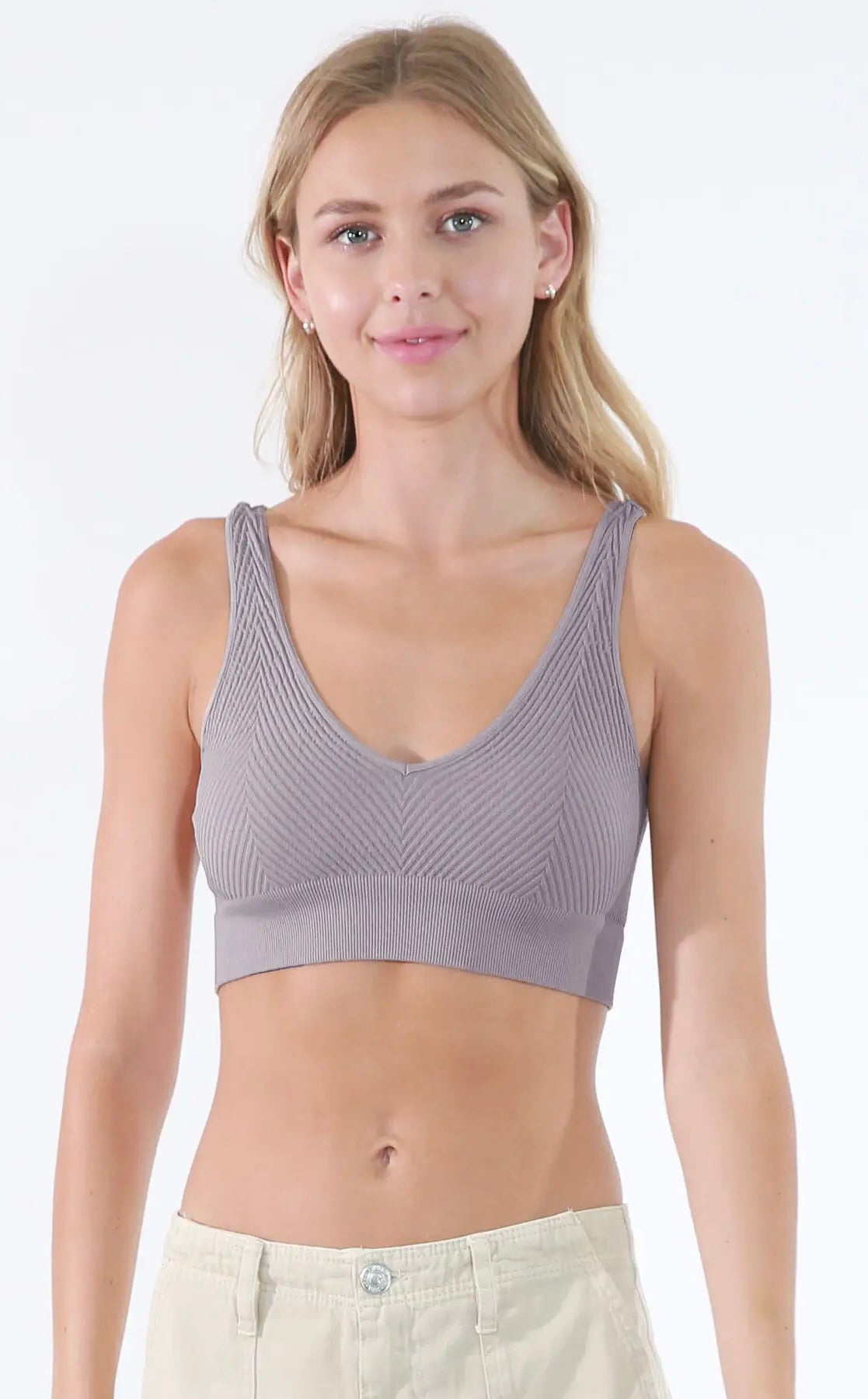 Seamless Reversible Chevron Bralette (Sage, Mahogany, Lilac Grey, Black)