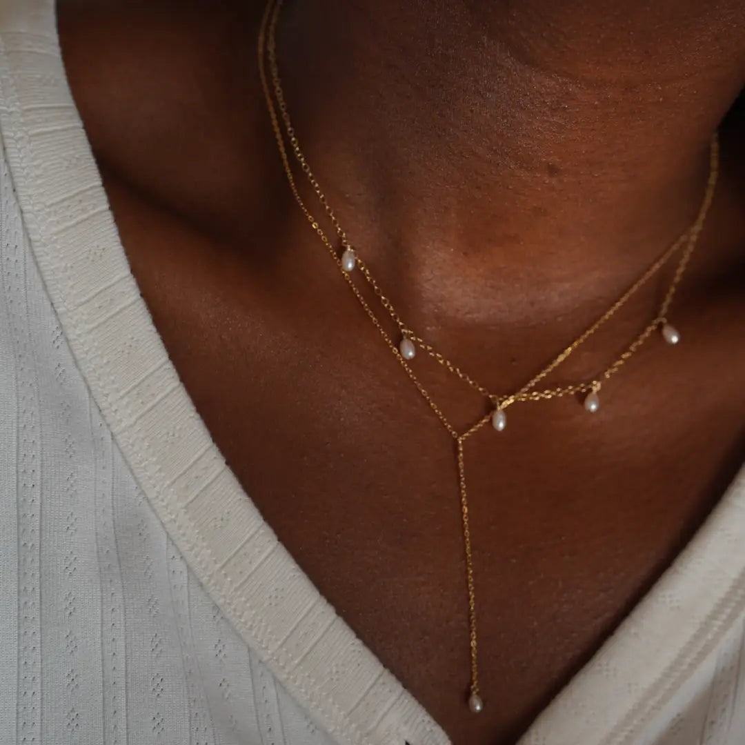 Dainty Pearl Lariat Necklace