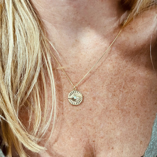 Opal Evil Eye Coin Necklace (16”, 18”)