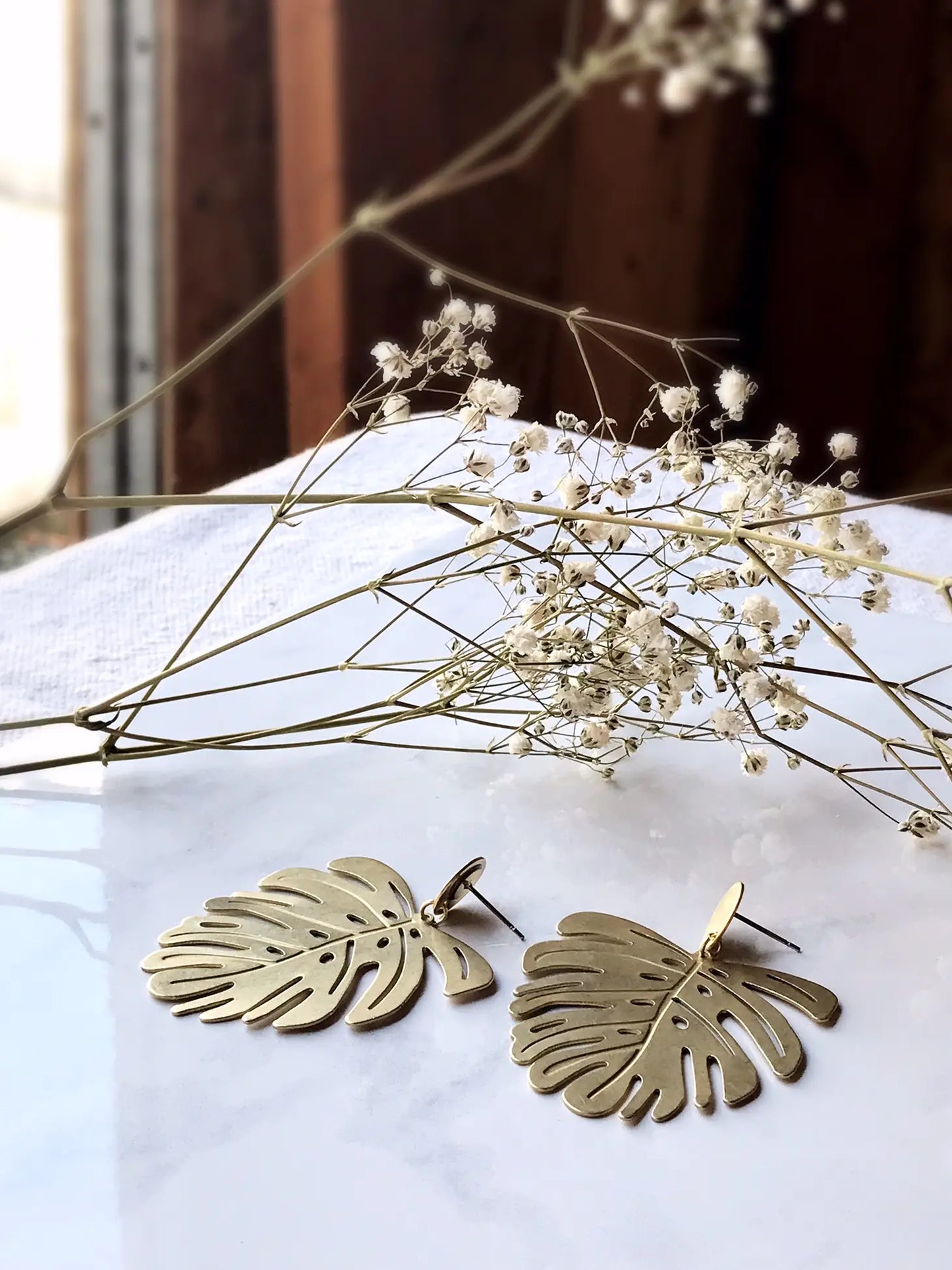 Monstera Brass Statement Earrings