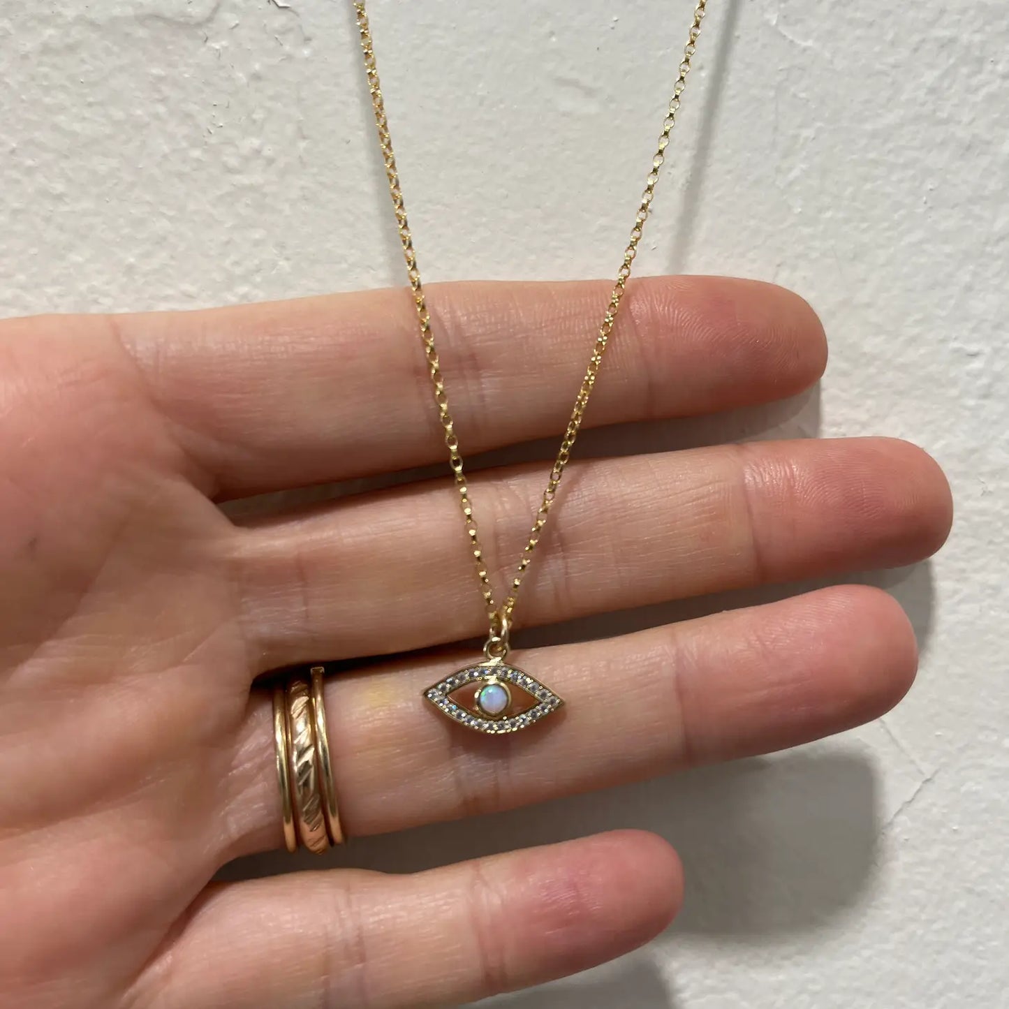 Opal CZ Pave Eye Necklace (16”, 18”)