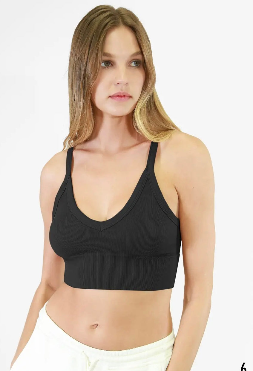 Seamless Ribbed V Neck Bra Top (Pewter, Mahogany, Lilac Grey, Black)