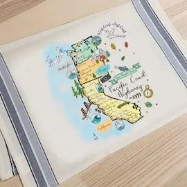 Pacific Coast Highway Map Cotton Tea Towel