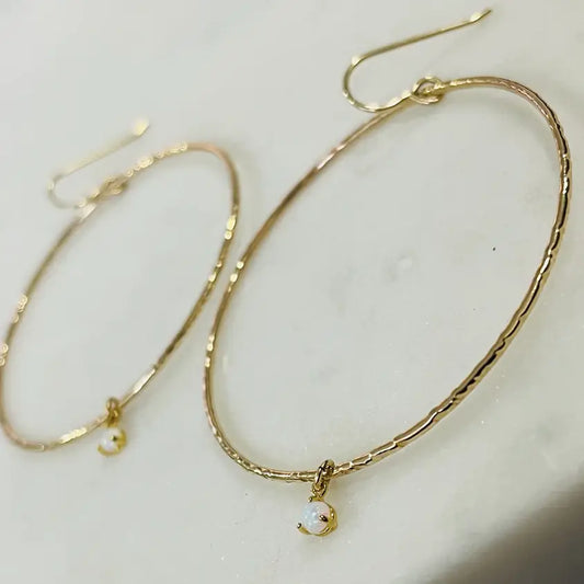 Gold Hoops w/ Opal Charm (White, Purple)