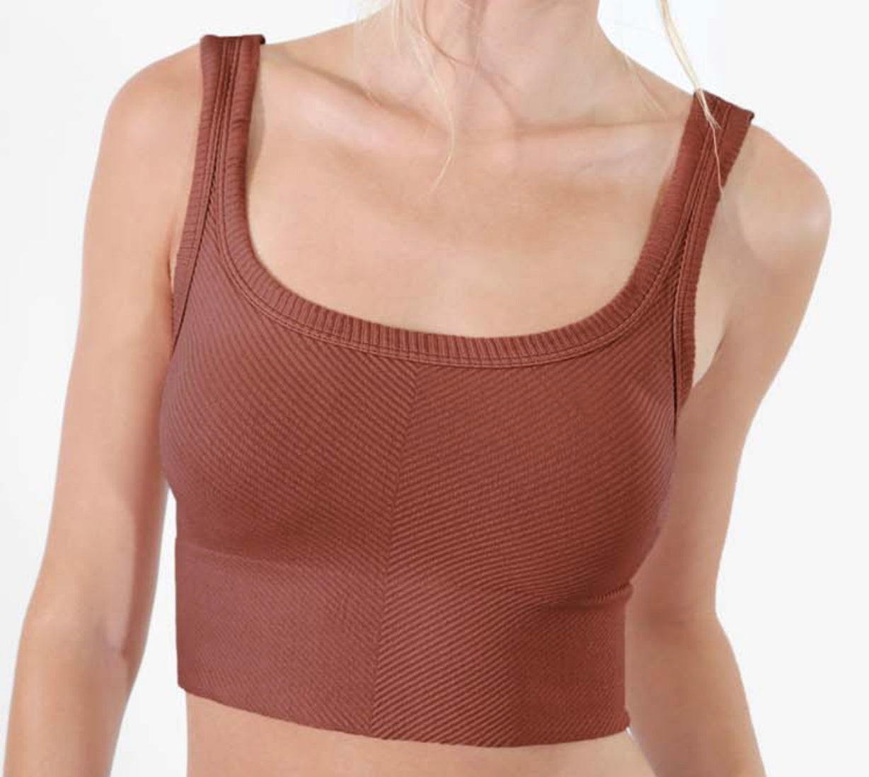 Seamless Chevron Scoop Neck Crop Tank (Mahogany, Olive, Pewter, Black, White)