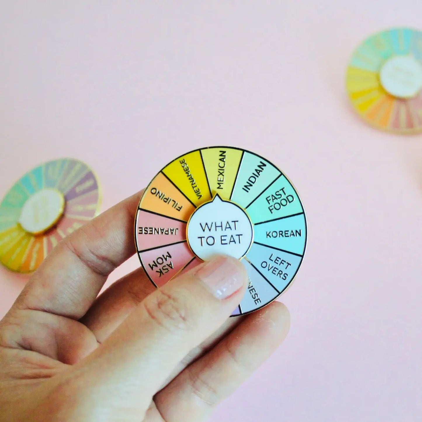 Interactive Spinning Enamel Pin - What to Eat