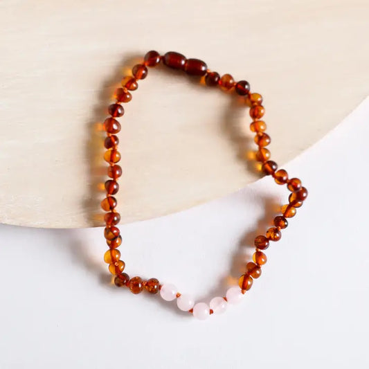 Rose Quartz Baltic Amber Necklace (12, 18")