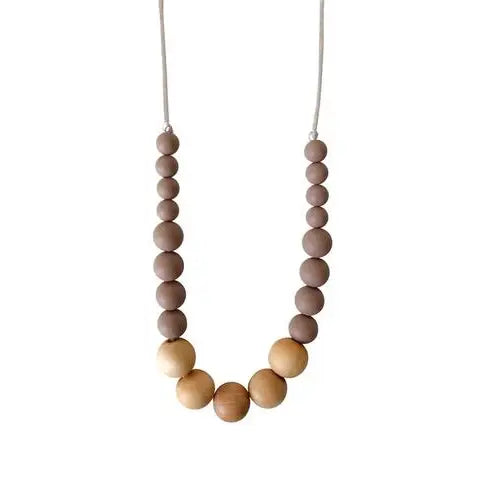 Organic Beechwood + Silicone Teething Necklace (Desert Taupe, Grey)