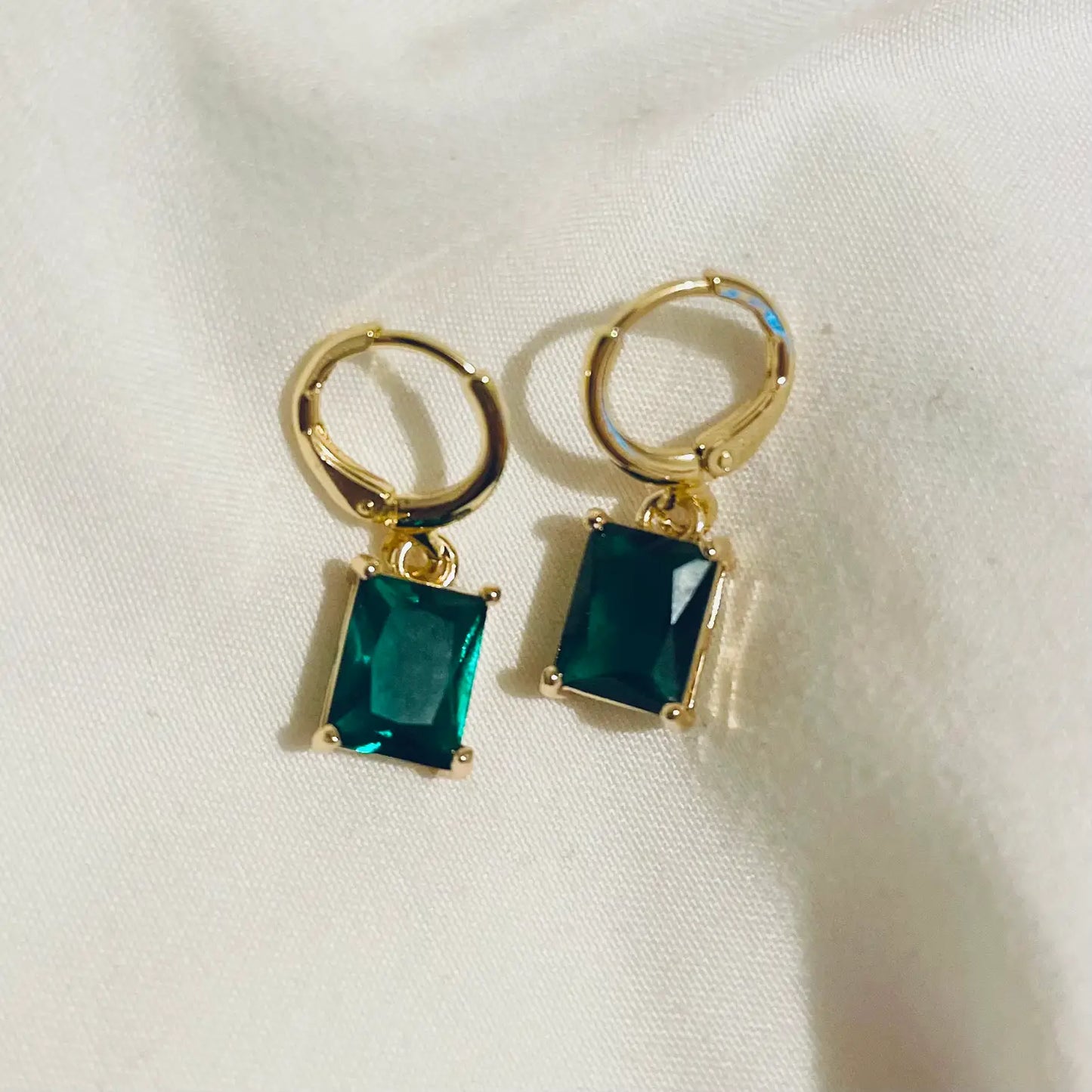 Emerald Faceted Stone Huggie Earrings