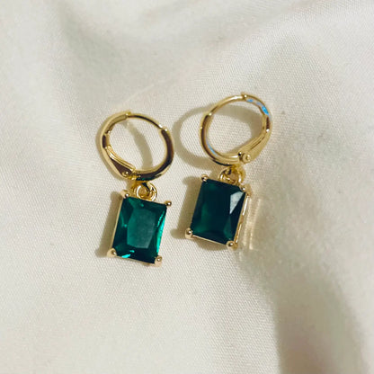 Emerald Faceted Stone Huggie Earrings