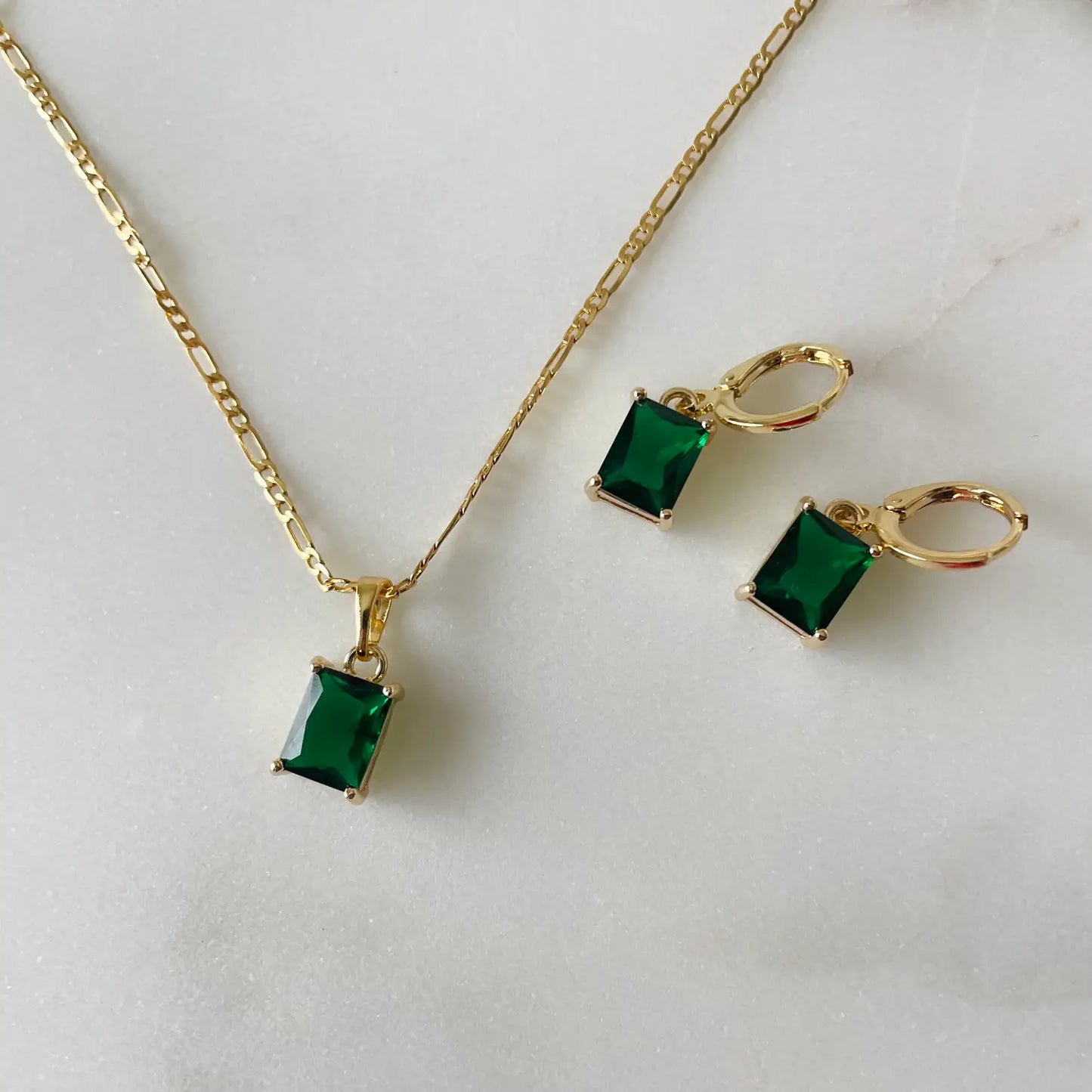 Emerald Faceted Stone Huggie Earrings