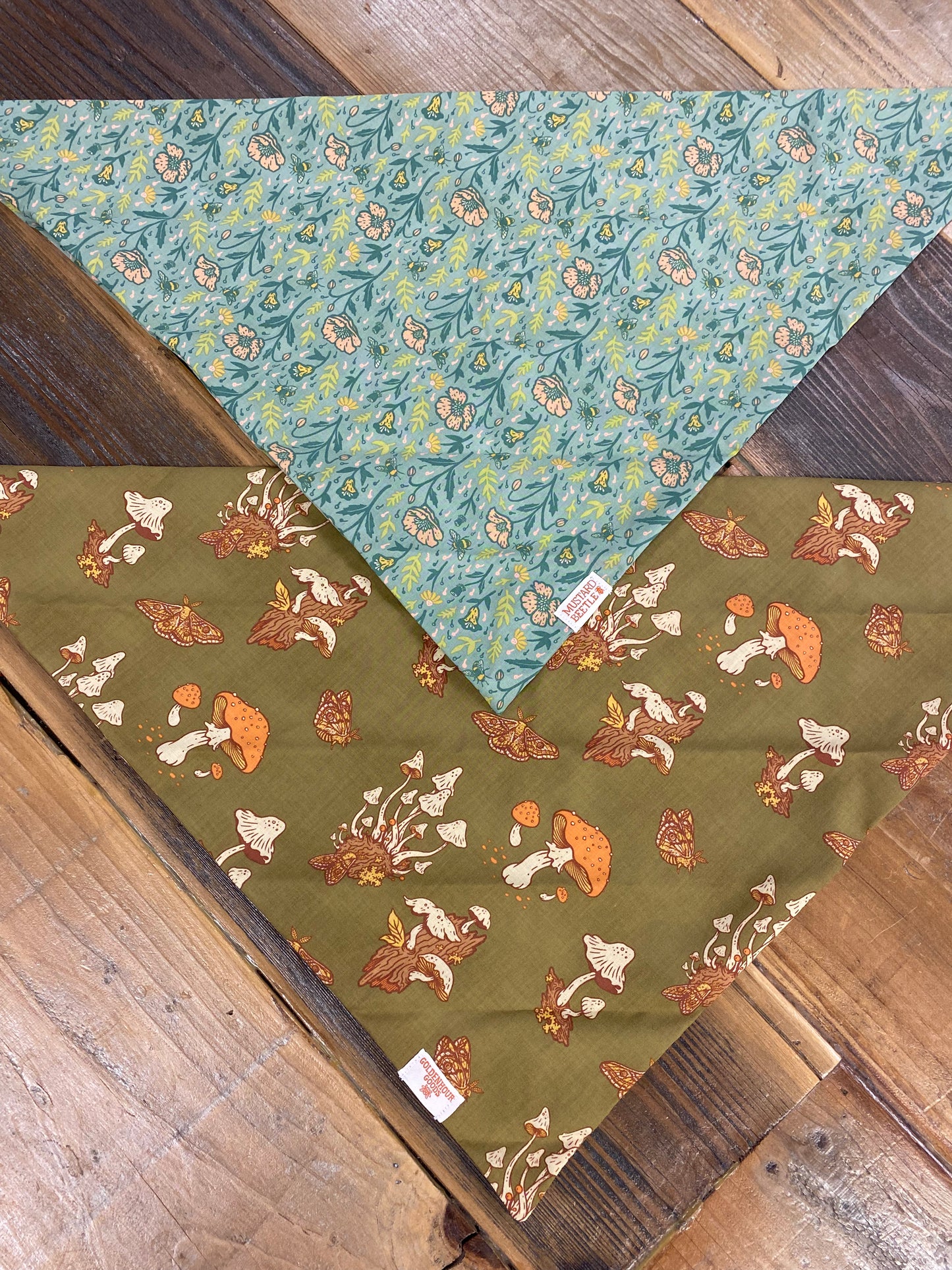 Organic Cotton Bandana (Poppies, Mushrooms)