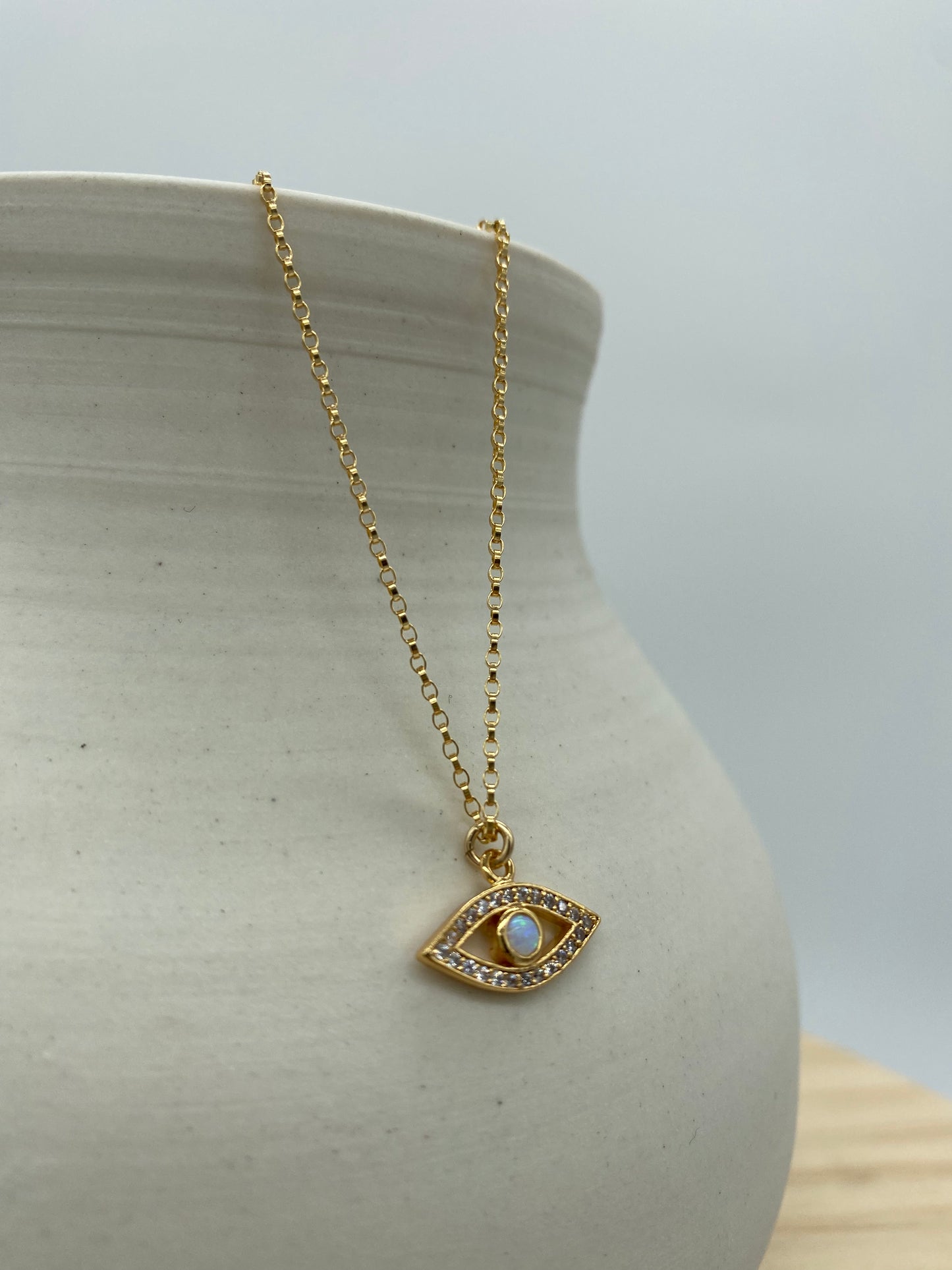 Opal CZ Pave Eye Necklace (16”, 18”)