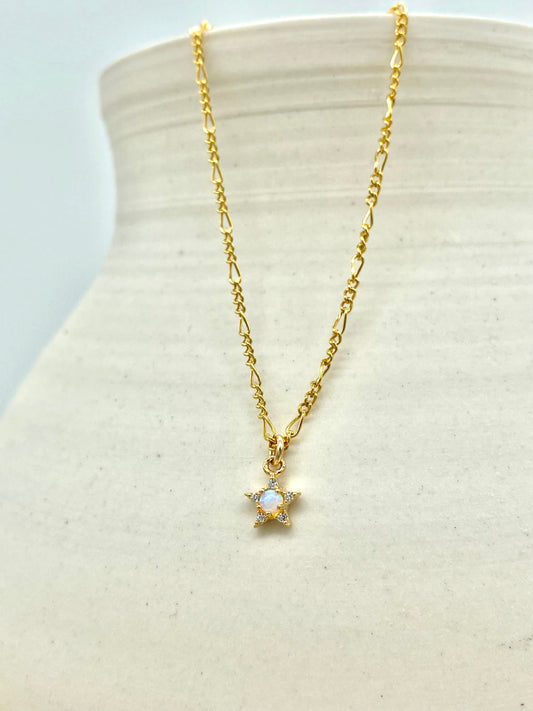 Figaro Opal CZ Star Necklace (16”, 18”)