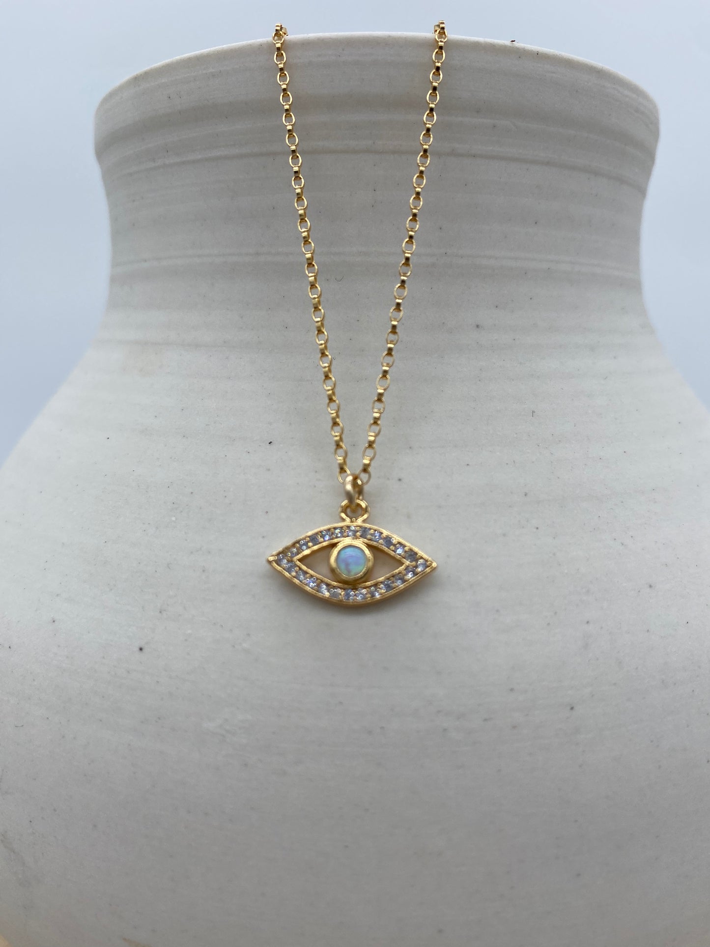 Opal CZ Pave Eye Necklace (16”, 18”)
