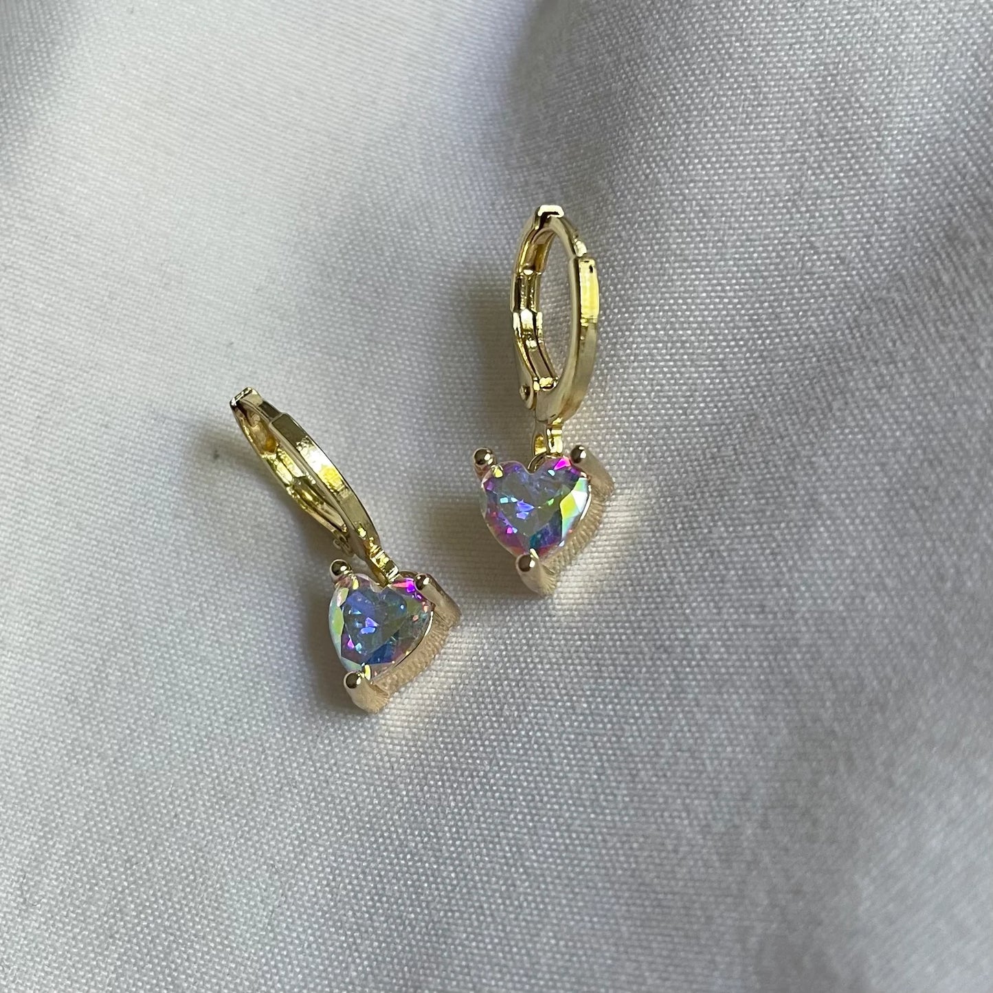 Iridescent Heart Huggie Earrings