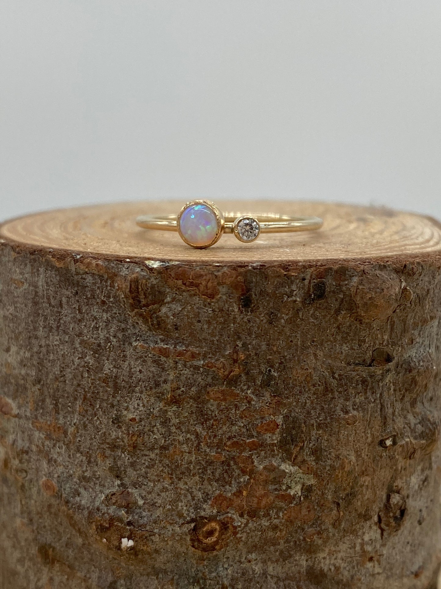 Opal + CZ Double Stone Ring (Gold)