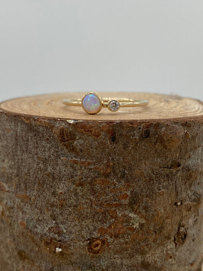 Opal + CZ Double Stone Ring (Gold)