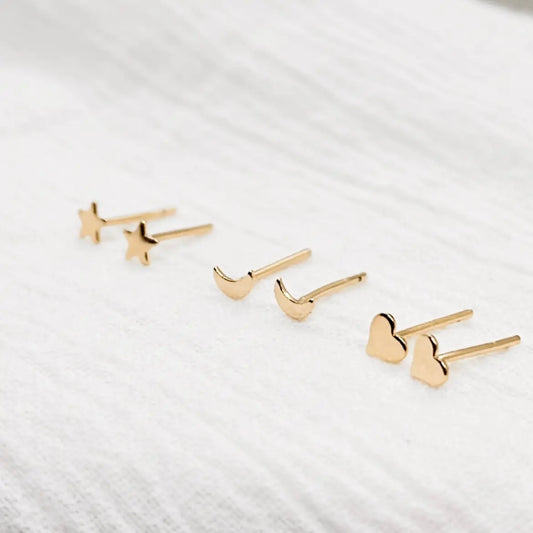 Mini Shaped Stud Earrings (Stars, Moons, Hearts)