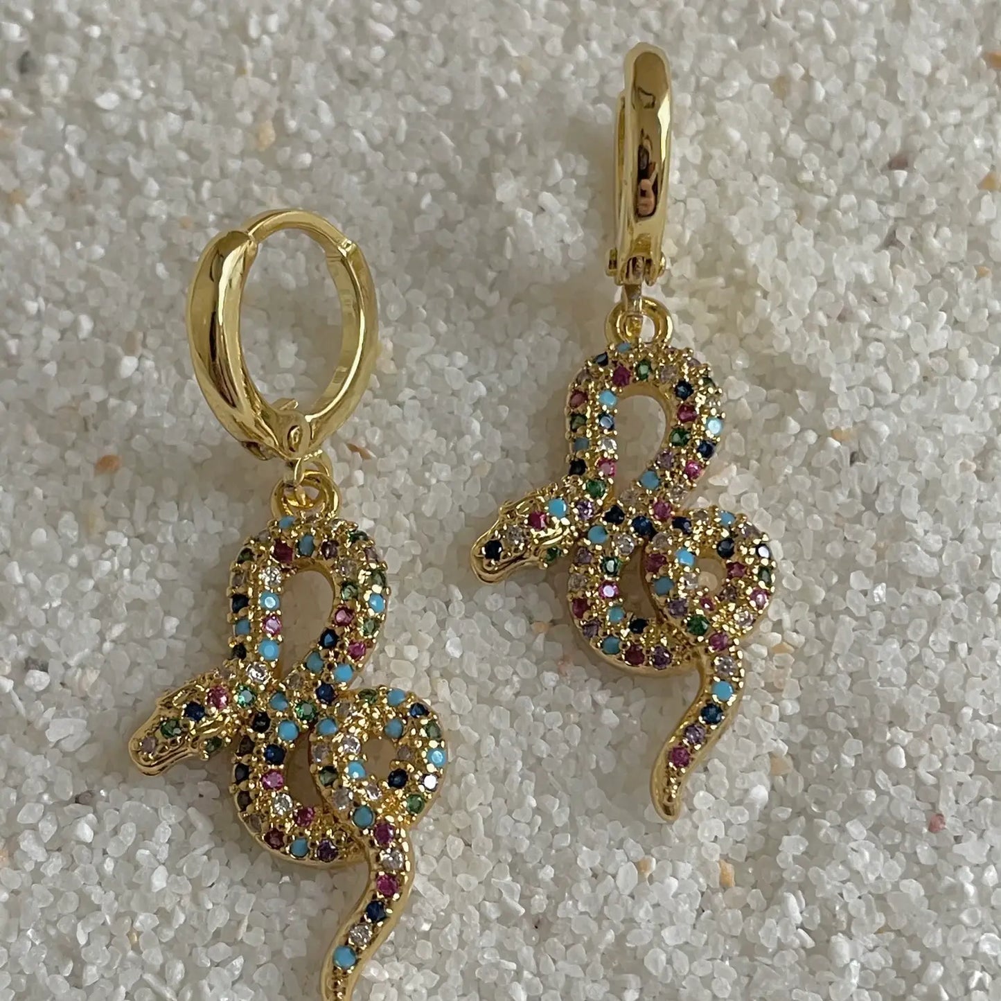 Rainbow Snake Huggie Earrings