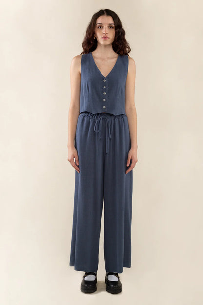 Drawstring Wideleg Linen Blend Pants NATURAL