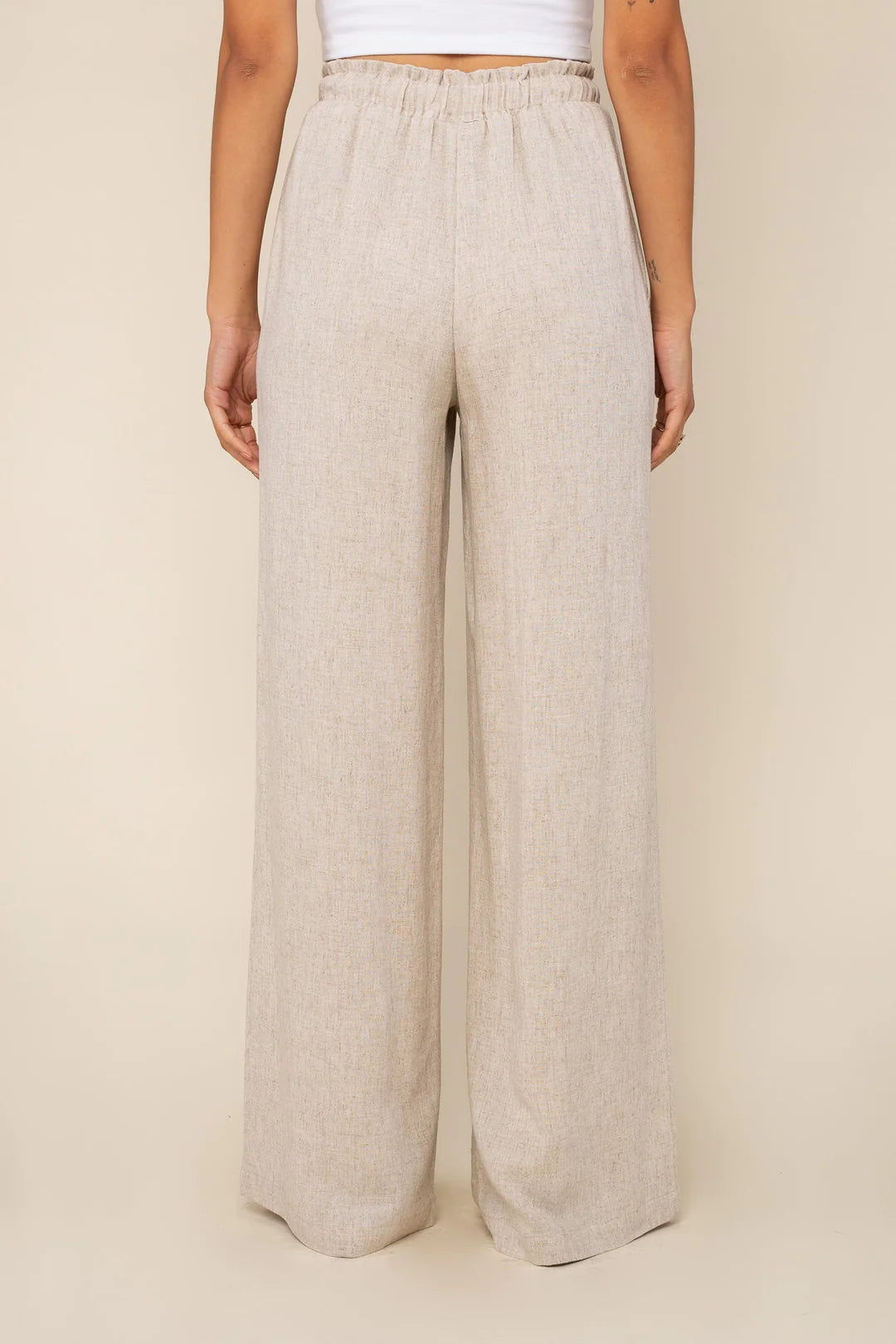 Drawstring Wideleg Linen Blend Pants NATURAL