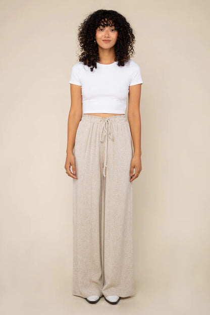 Drawstring Wideleg Linen Blend Pants NATURAL