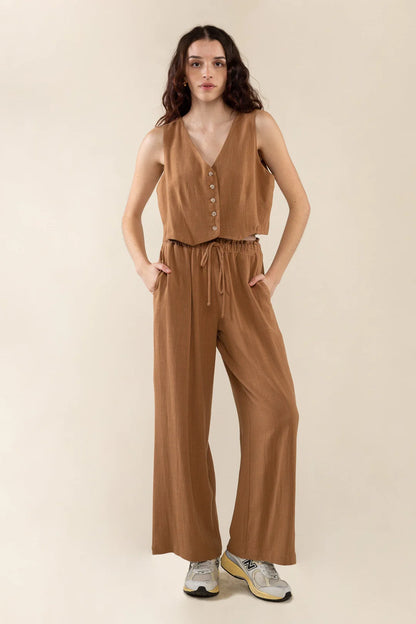 Drawstring Wideleg Linen Blend Pants NATURAL