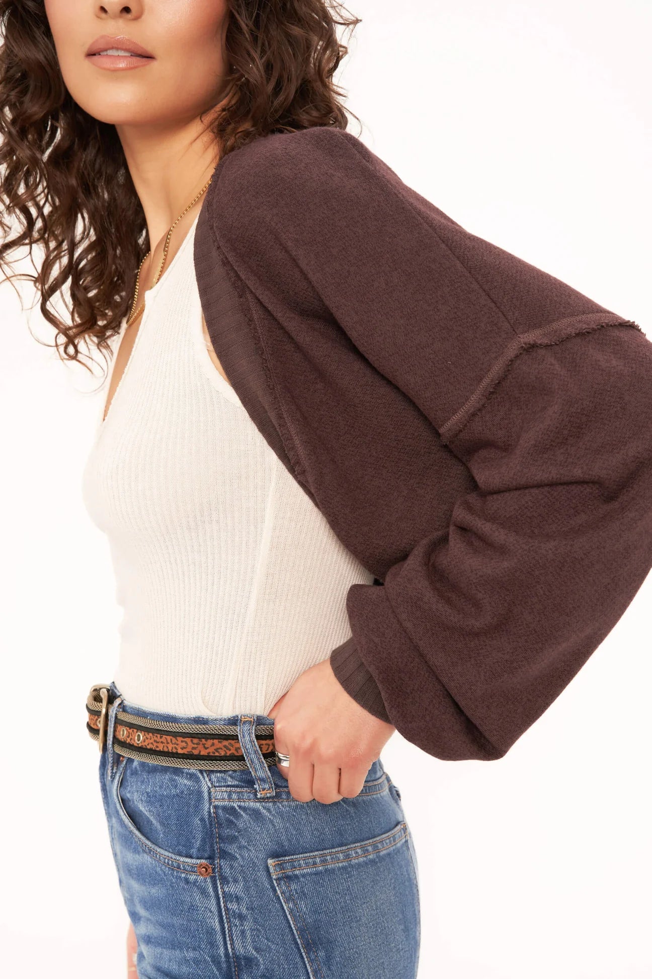 If Only Seamed Sweater Shrug RICH OAK