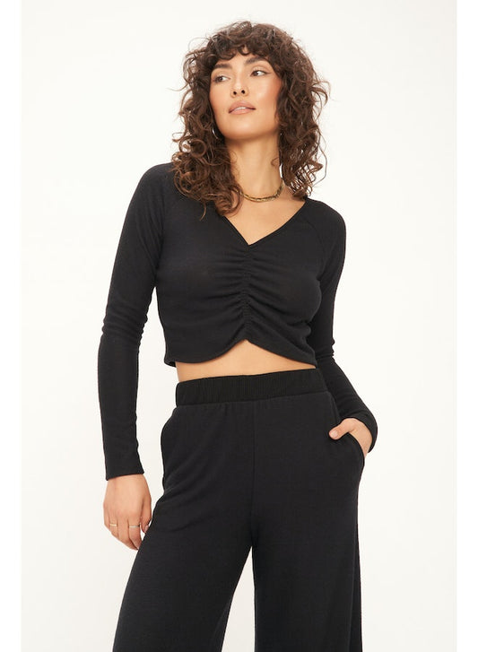Paradise Cozy Ruched Long Sleeve Top BLACK