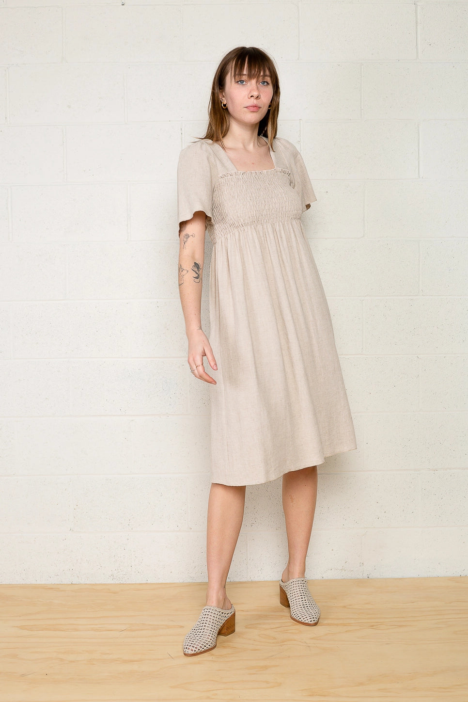 Square Neck Linen Blend Dress