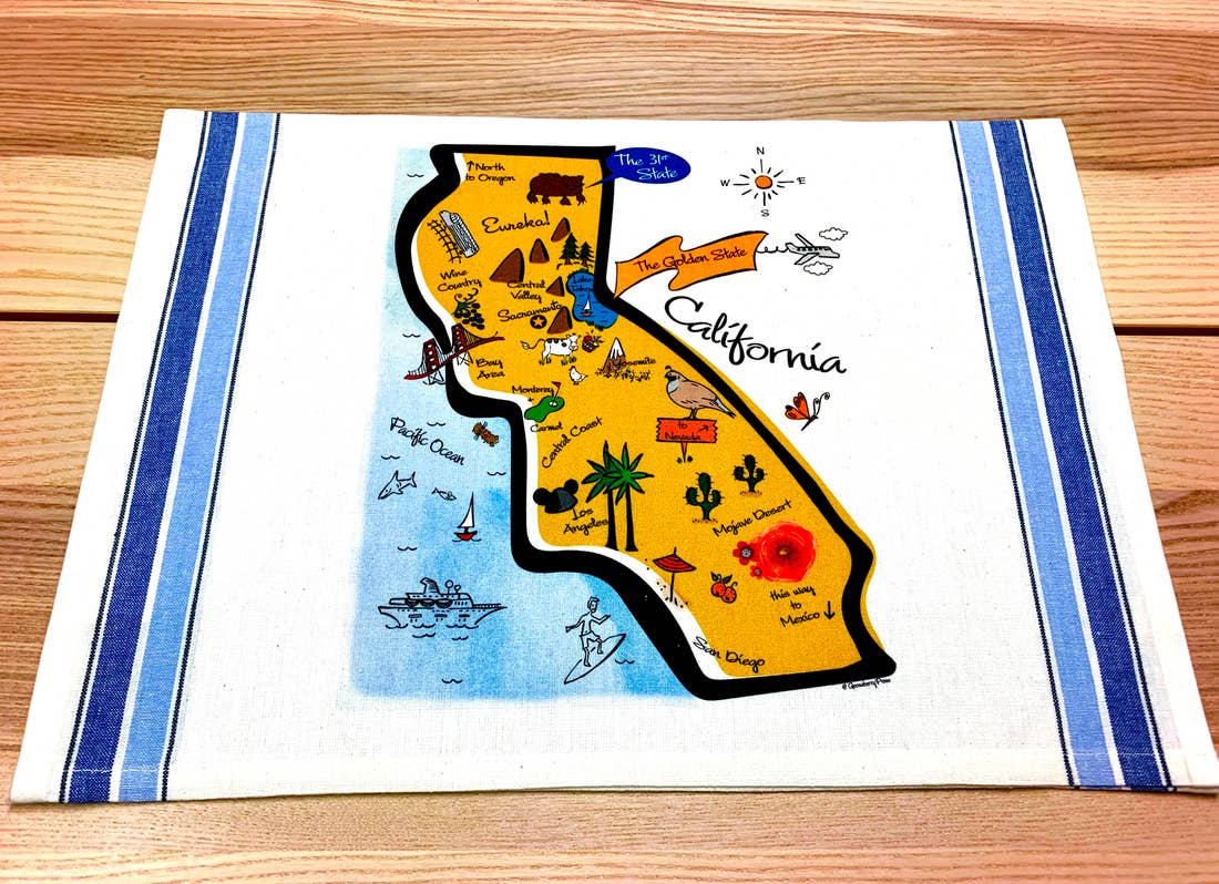 California Map Cotton Tea Towel