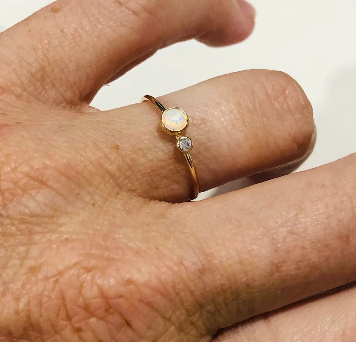 Opal + CZ Double Stone Ring (Gold)