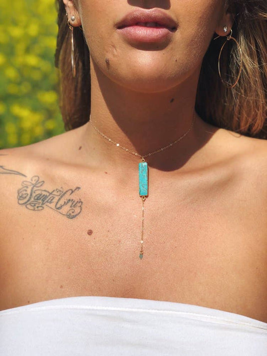 Turquoise Bar Lariat Necklace