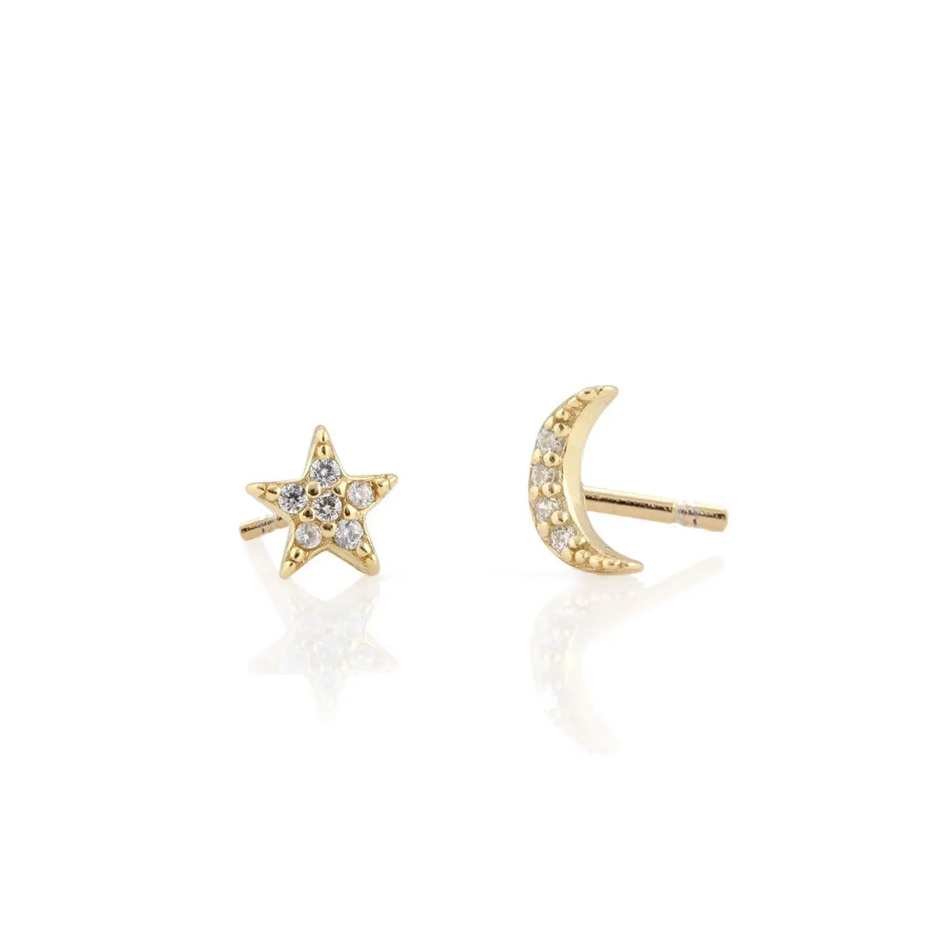 Moon and Star Stud Earrings (Gold, Silver)