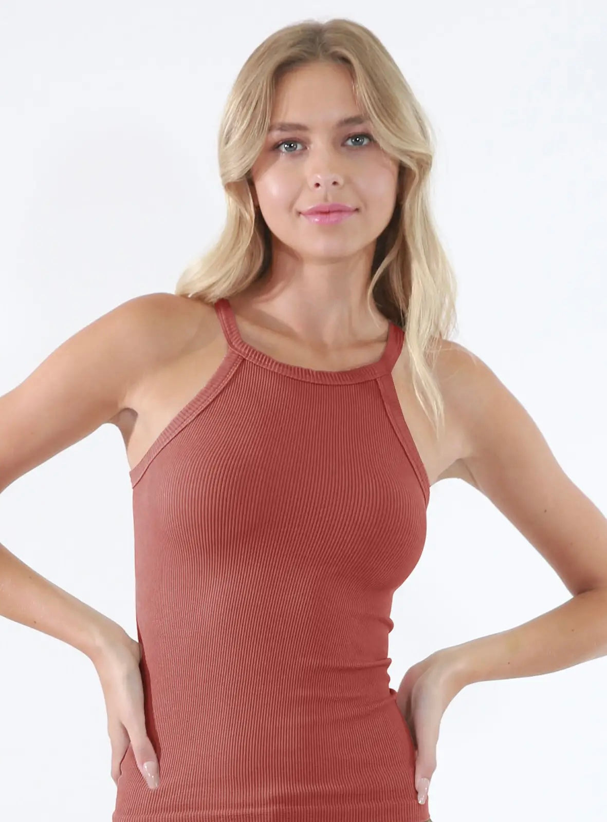 Seamless Ribbed High Neck Tank (Almond, Sage, Mahogany, Lilac Grey)